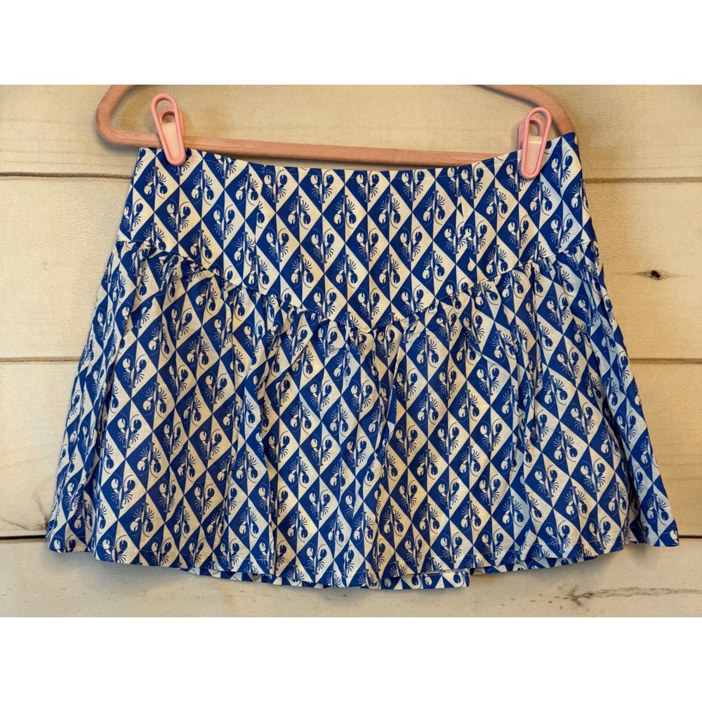 Corey Lynn Calter Blue White Lobster Print Linen Blend Skort Size L NWT